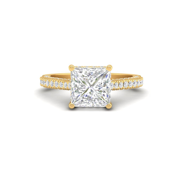 2.67 Ct Princess Cut Moissanite Women Engagement Ring 14K Yellow Gold Plated