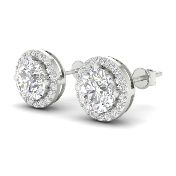 2.94Ct Round Cut Moissanite Halo Stud Earrings 14K Gold Plated Screw Back
