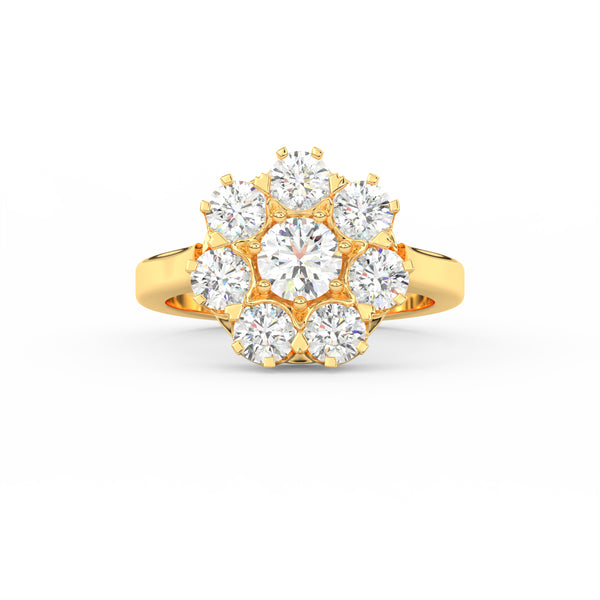 2.29Ct Round Cut Moissanite Women Cluster Engagement Ring 14K Yellow Gold Plated