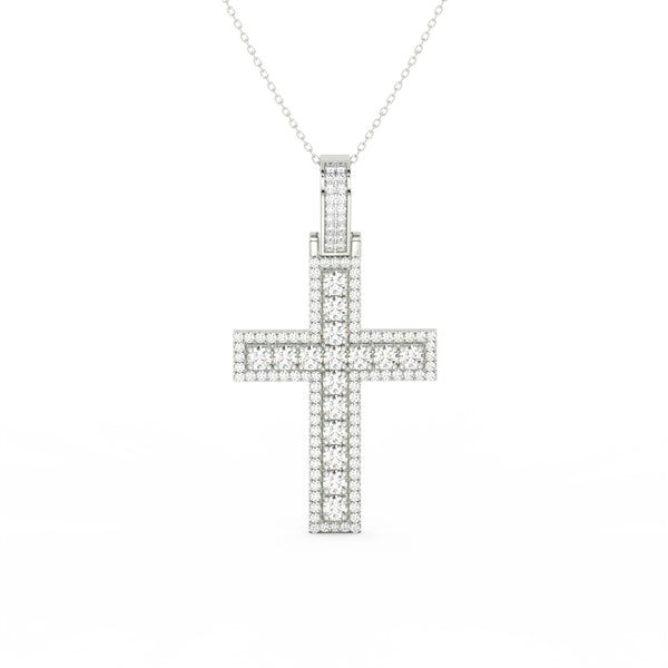 3Ct Round Moissanite Men Cross Pendant 14K Yellow Gold Plated