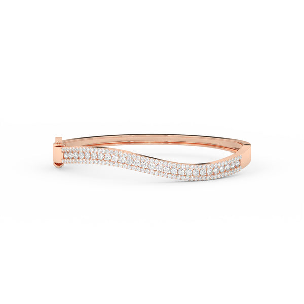 2.55Ct Round Cut Moissanite Wave Bangle Bracelet 14K Yellow Gold Plated