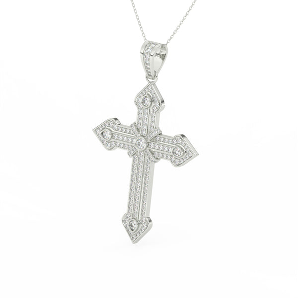 1.51Ct Round Cut Moissanite Men’s Cross Pendant in 14K White Gold
