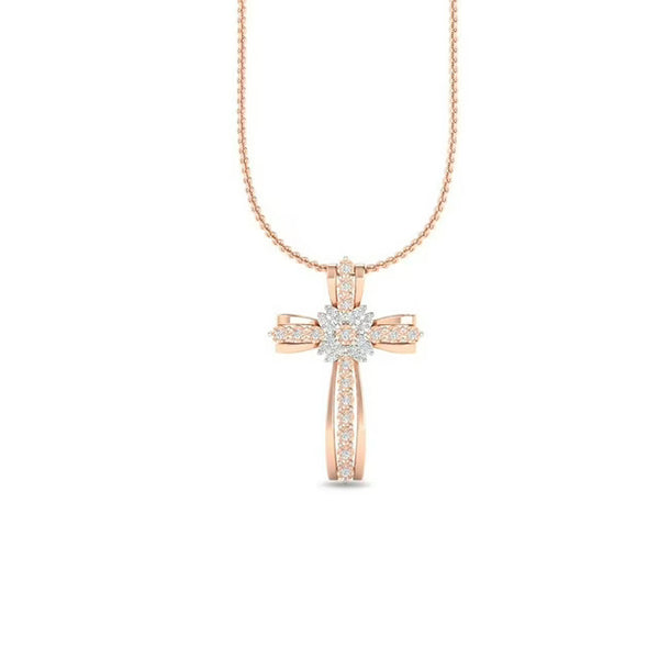 1.50Ct Round Cut Moissanite Women Cross Pendant 14K White Gold Plated