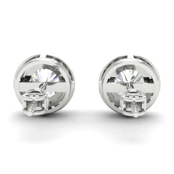 2.94Ct Round Cut Moissanite Halo Stud Earrings 14K Gold Plated Screw Back