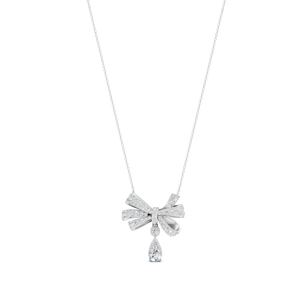 1.69 Ct Round Cut Moissanite Bow Pendant Necklace In 14K Yellow Gold Pllated