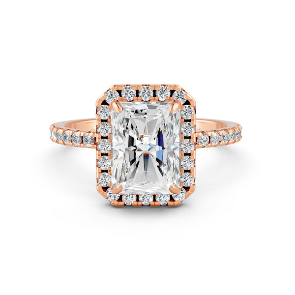2.15Ct Emerald Cut Moissanite Halo Engagement Ring 14K Gold Plated