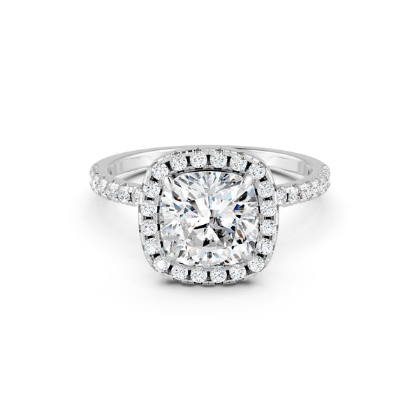 2.09 Ct Cushion & Round Cut Moissanite Engagement Ring 14K Gold Plated