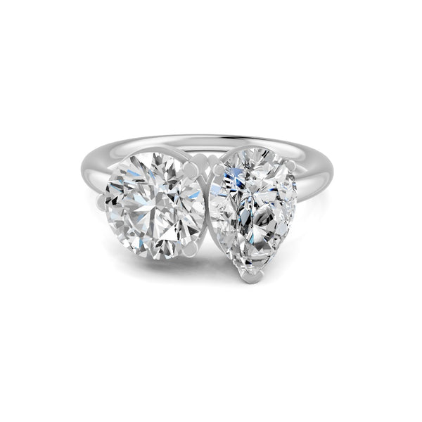 3.80 Ct Pear & Round Cut Real Moissanite Toi Et Moi Ring 14K Yellow Gold Plated