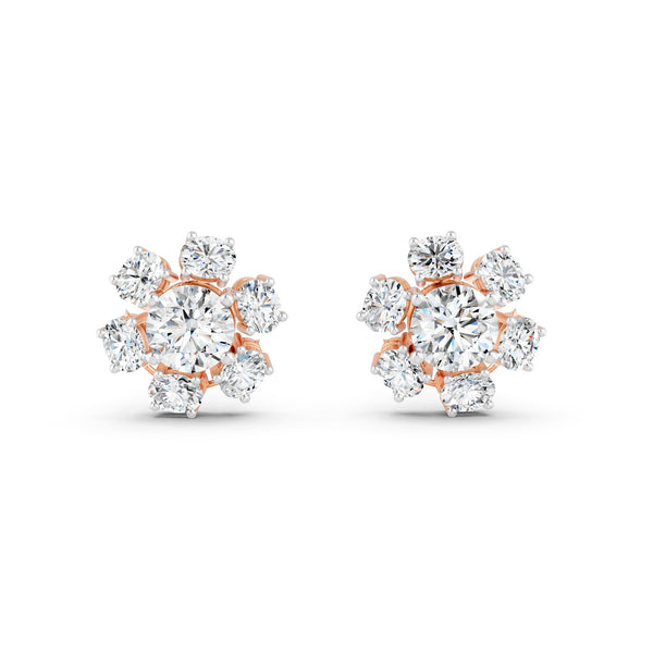8.45Ct Rund & Oval Cut Moissanite Flower Stud Earrings 14K Gold Plated