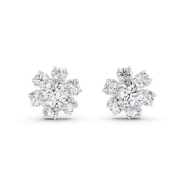 8.45Ct Rund & Oval Cut Moissanite Flower Stud Earrings 14K Gold Plated