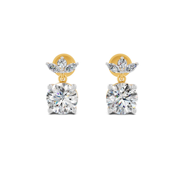 2.02 Ct Round Cut Moissanite Floral Drop Earrings 14K Yellow Gold Plated