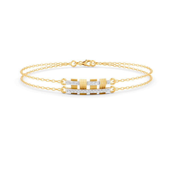 0.27 Ct Round Cut Moissanite Minimalist Bar Chain Bracelet 14K Yellow Gold Plated