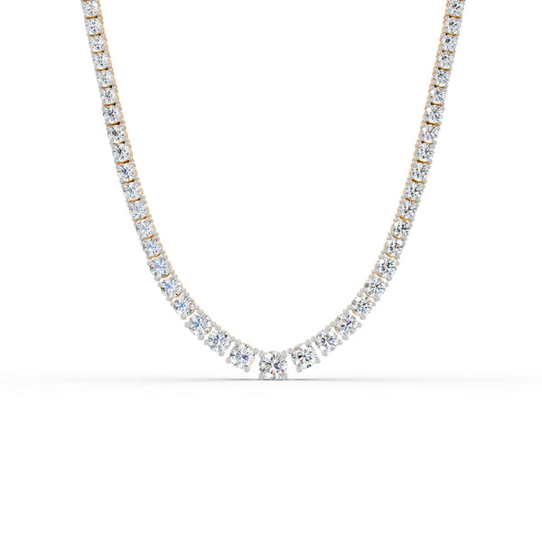 17.54 Ct Round Cut Graduation Moissanite Tennis Necklace 14K Yellow Gold Plated