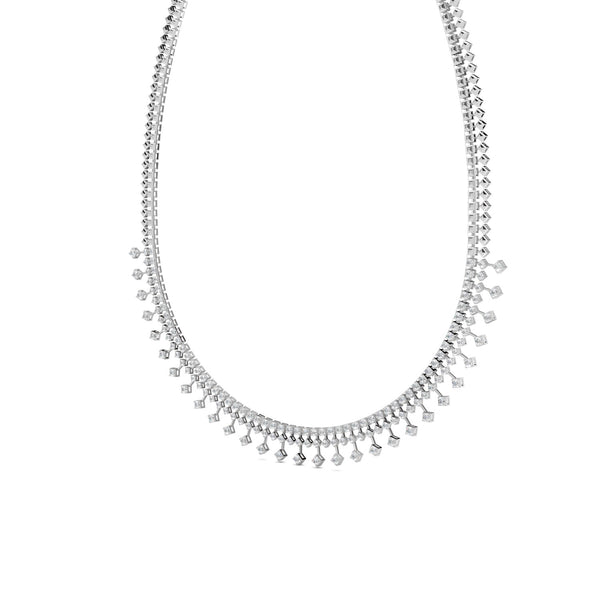 4.51 Ct Round Cut Moissanite Fringe Statement Necklace In 14K Yellow Gold Plated