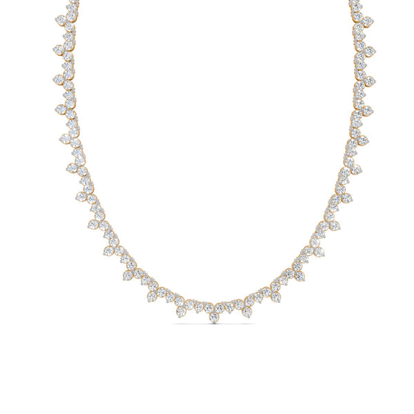16.90 Ct Round Cut Moissanite Floral Cluster Tennis Necklace 14K Yellow Gold Plated