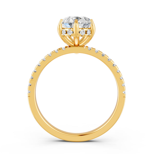 2.09Ct Pear Cut Moissanite Hidden Halo Engagement Ring 14K Gold Plated