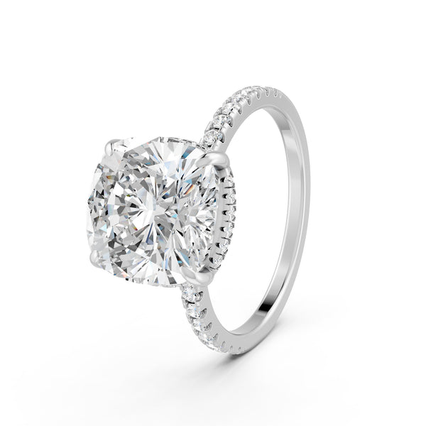 3.53Ct Cushion Cut Moissanite Hidden Halo Engagement Ring 14K Gold Plated
