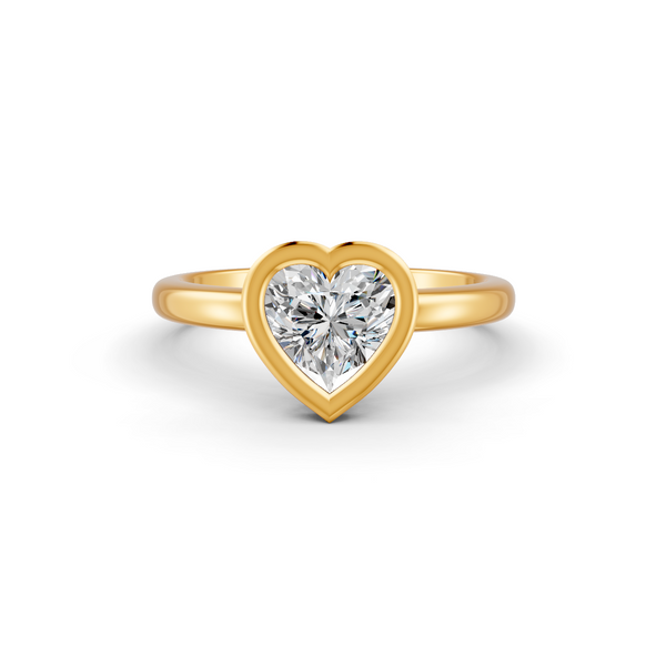 1-5 Ct Heart Cut Real Moissanite Bezel Set Solitaire Ring 14K Yellow Gold Plated