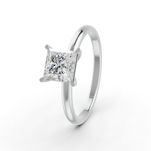 1-5 Ct Princess Cut Real Moissanite 4 Prong Solitaire Ring 14K Yellow Gold Plated