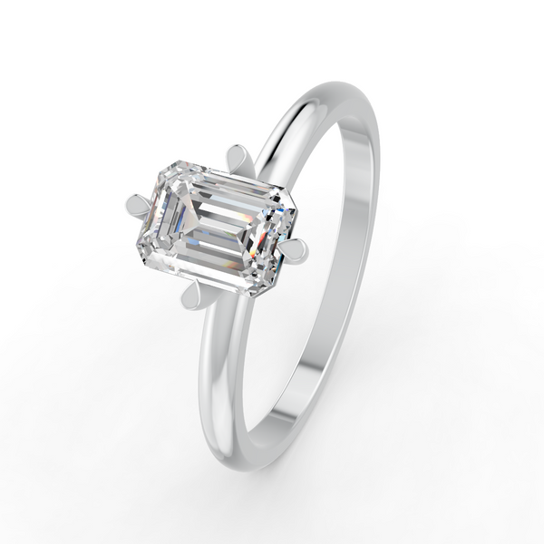 1-5 Ct Emerald Cut Real Moissanite 4 Prong Solitaire Ring 14K Yellow Gold Plated
