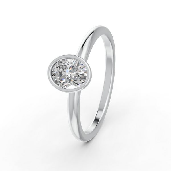 1-5 Ct Oval Cut Real Moissanite Bezel Set Solitaire Ring 14K Yellow Gold Plated