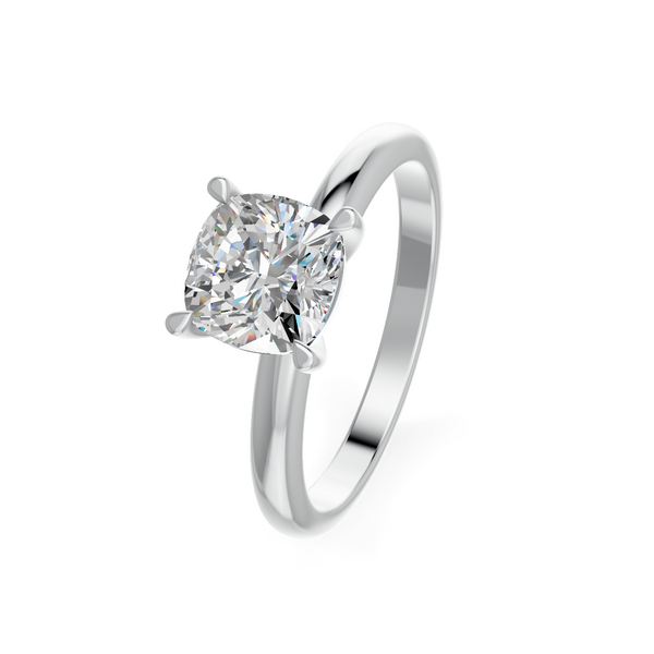 1-5 Ct Cushion Cut Real Moissanite 4 Prong Solitaire Ring 14K Yellow Gold Plated