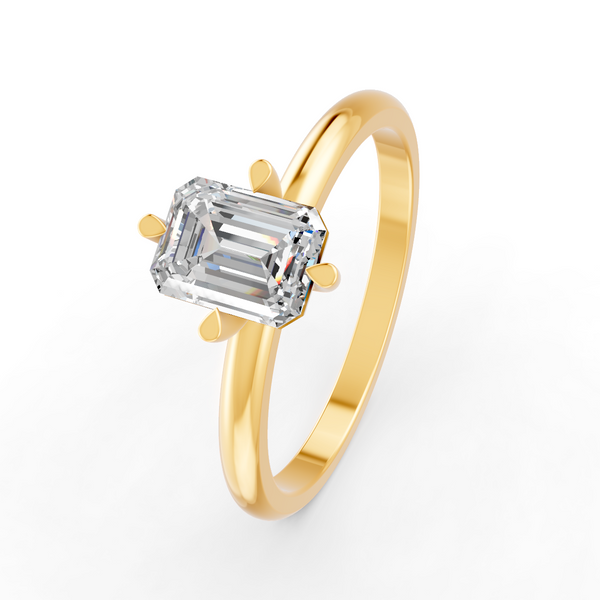 1-5 Ct Emerald Cut Real Moissanite 4 Prong Solitaire Ring 14K Yellow Gold Plated