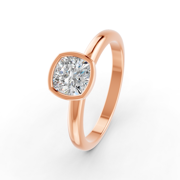 1-5 Ct Cushion Cut Real Moissanite Bezel Set Solitaire Ring 14K Yellow Gold Plated