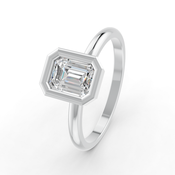 1-5 Ct Emerald Cut Real Moissanite Bezel Set Solitaire Ring 14K Yellow Gold Plated