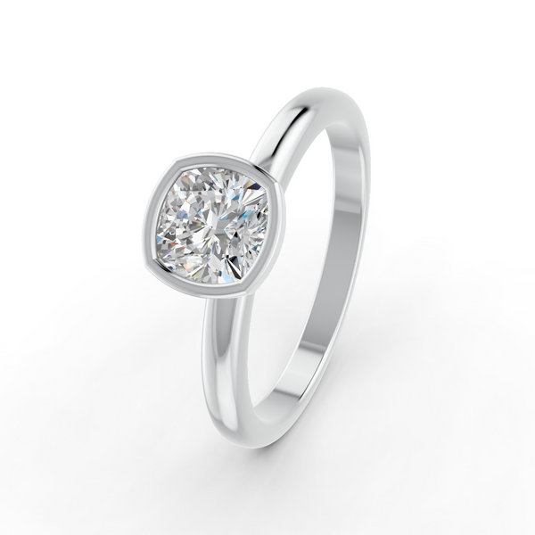 1-5 Ct Cushion Cut Real Moissanite Bezel Set Solitaire Ring 14K Yellow Gold Plated
