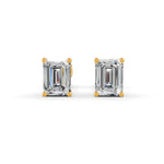 Load image into Gallery viewer, Emerald Cut Real Moissanite 4 Prong Solitaire Stud Earrings Screw Back 14K Gold Plated