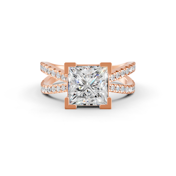 3.66Ct Princess Cut Certified Moissanite Women Engagement Ring 14K Yellow Gold Plated