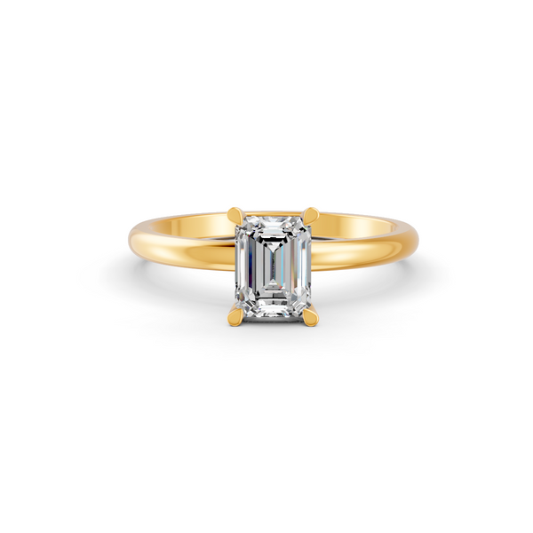 1-5 Ct Emerald Cut Real Moissanite 4 Prong Solitaire Ring 14K Yellow Gold Plated