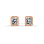 Load image into Gallery viewer, Radiant Cut Real Moissanite Bezel Set Solitaire Stud Earrings Screw Back 14K Gold Plated