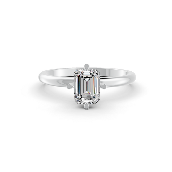 1-5 Ct Emerald Cut Real Moissanite 4 Prong Solitaire Ring 14K Yellow Gold Plated