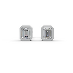 Load image into Gallery viewer, Emerald Cut Real Moissanite Bezel Set Solitaire Stud Earrings Screw Back 14K Gold Plated