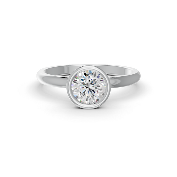 1-5 Ct Round Cut Real Moissanite Bezel Set Solitaire Ring 14K Yellow Gold Plated