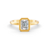 1-5 Ct Emerald Cut Real Moissanite Bezel Set Solitaire Ring 14K Yellow Gold Plated