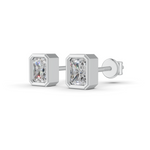 Load image into Gallery viewer, Radiant Cut Real Moissanite Bezel Set Solitaire Stud Earrings Screw Back 14K Gold Plated