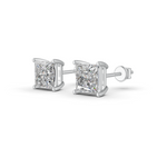 Load image into Gallery viewer, Princess Cut Real Moissanite 4 Prong Solitaire Stud Earrings Screw Back 14K Gold Plated