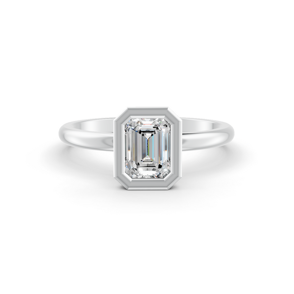 1-5 Ct Emerald Cut Real Moissanite Bezel Set Solitaire Ring 14K Yellow Gold Plated