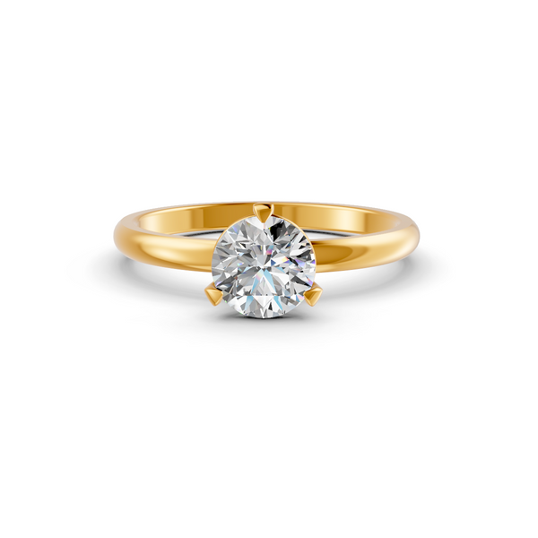 1-5 Ct Round Cut Real Moissanite 3 Prong Solitaire Ring 14K Yellow Gold Plated