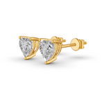 Load image into Gallery viewer, Heart Cut Real Moissanite 3 Prong Solitaire Stud Earrings Screw Back 14K Gold Plated