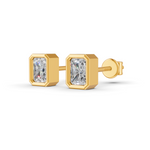 Load image into Gallery viewer, Radiant Cut Real Moissanite Bezel Set Solitaire Stud Earrings Screw Back 14K Gold Plated