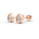 Load image into Gallery viewer, Pear Cut Real Moissanite Bezel Set Solitaire Stud Earrings Screw Back 14K Gold Plated