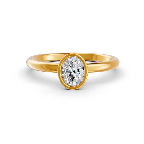 1-5 Ct Oval Cut Real Moissanite Bezel Set Solitaire Ring 14K Yellow Gold Plated