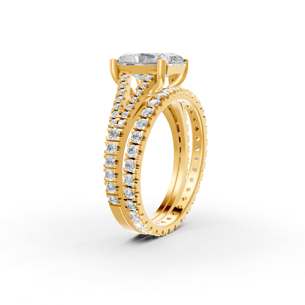 4Ct Radiant Cut Moissanite Bridal Engagement Ring 14K Yellow Gold Plated