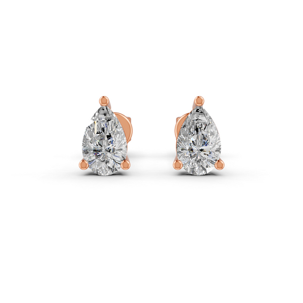 Pear Cut Real Moissanite 3 Prong Solitaire Stud Earrings Screw Back 14K Gold Plated