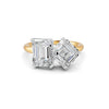 4.17 Ct Emerald & Asscher Cut Real Moissanite Toi Et Moi Ring 14K Yellow Gold Plated