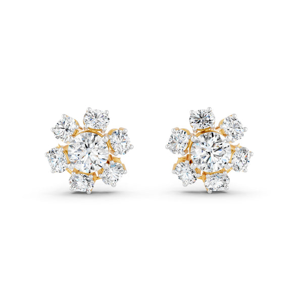 8.45Ct Rund & Oval Cut Moissanite Flower Stud Earrings 14K Gold Plated
